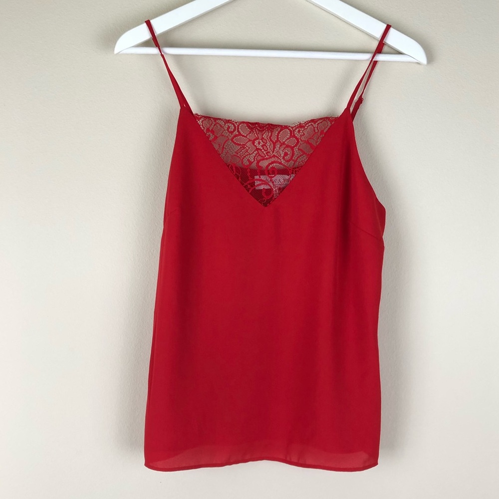 WAYF Vibrant Red Lace Cami Tank Top Blouse Small